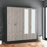 71" Light Oak and Black Four Door Wardrobe Closet with Mirrors - Homeroots - Flyclothing LLC