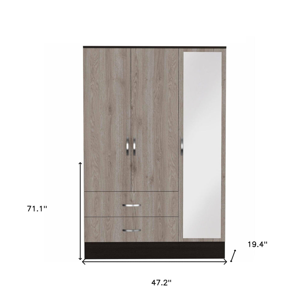 71" Brown and Black Mirrored Two Drawer Combo Dresser - Homeroots - Flyclothing LLC