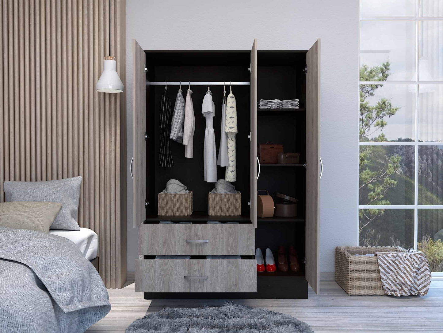 71" Brown and Black Mirrored Two Drawer Combo Dresser - Homeroots - Flyclothing LLC
