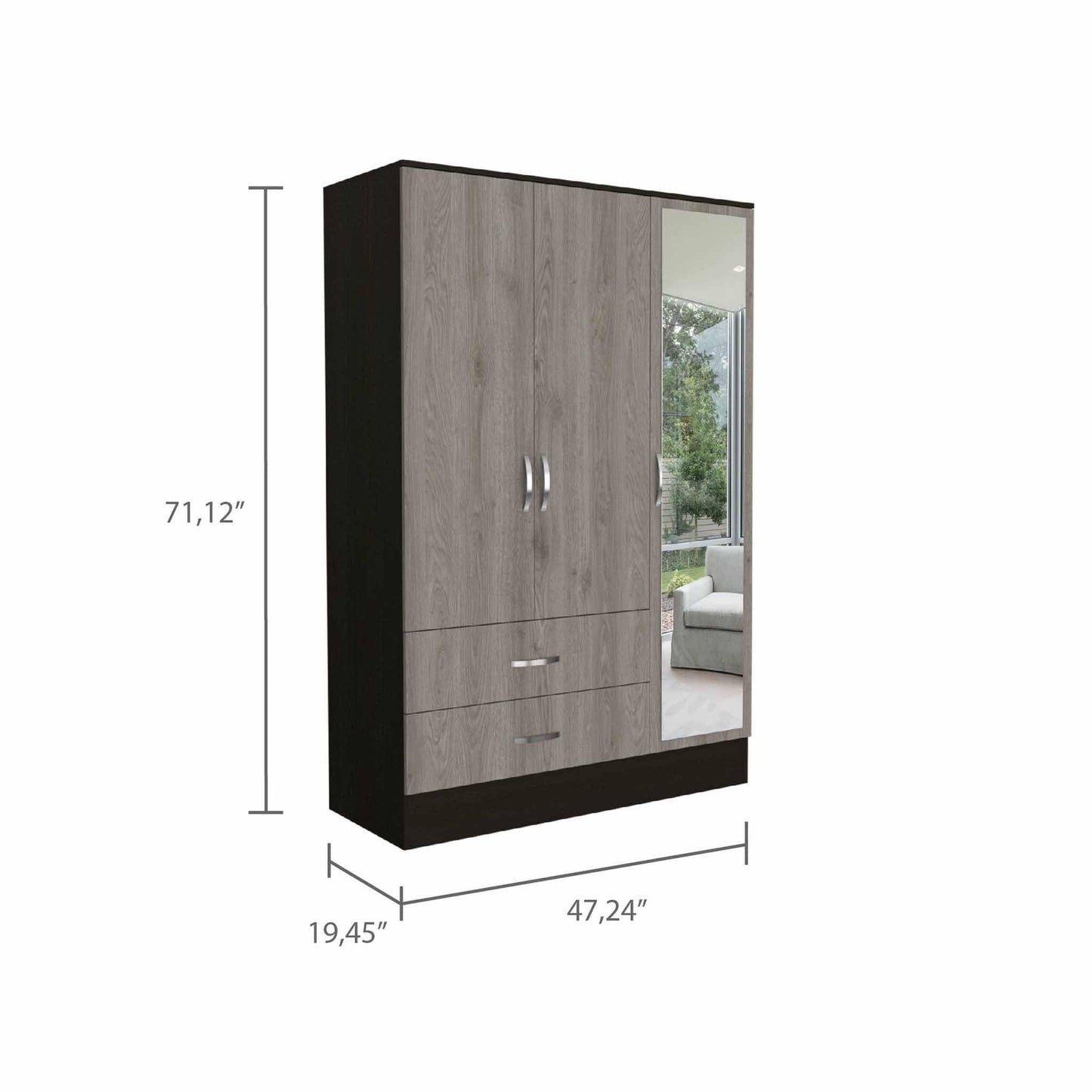 71" Brown and Black Mirrored Two Drawer Combo Dresser - Homeroots - Flyclothing LLC