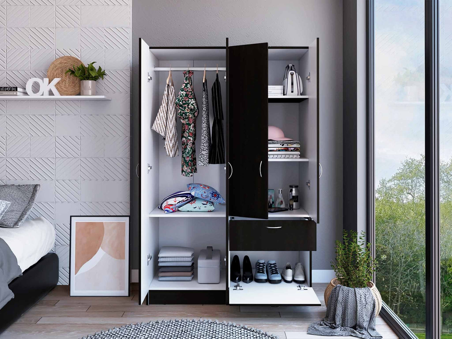 67" Black and White Single Drawer Combo Dresser - Homeroots - Flyclothing LLC