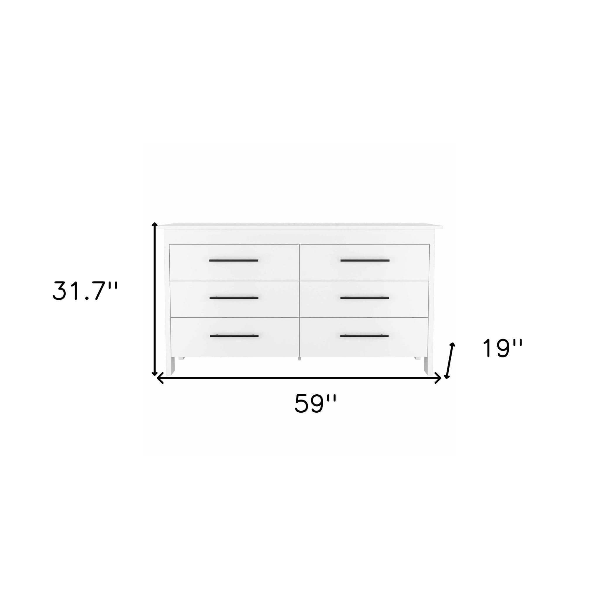 59" White Six Drawer Double Dresser - Homeroots