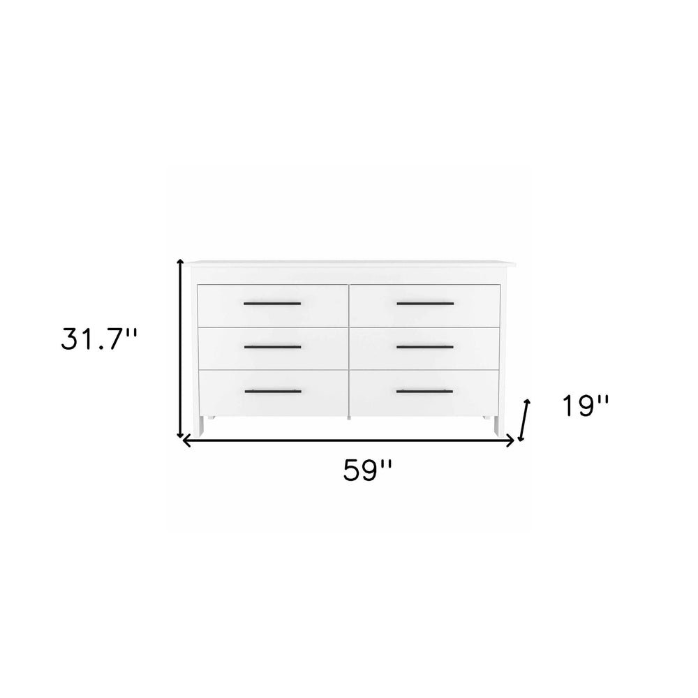 59" White Six Drawer Double Dresser - Homeroots - Flyclothing LLC