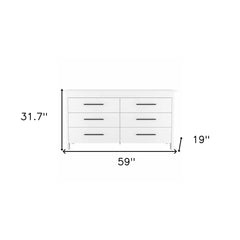 59" White Six Drawer Double Dresser - Homeroots