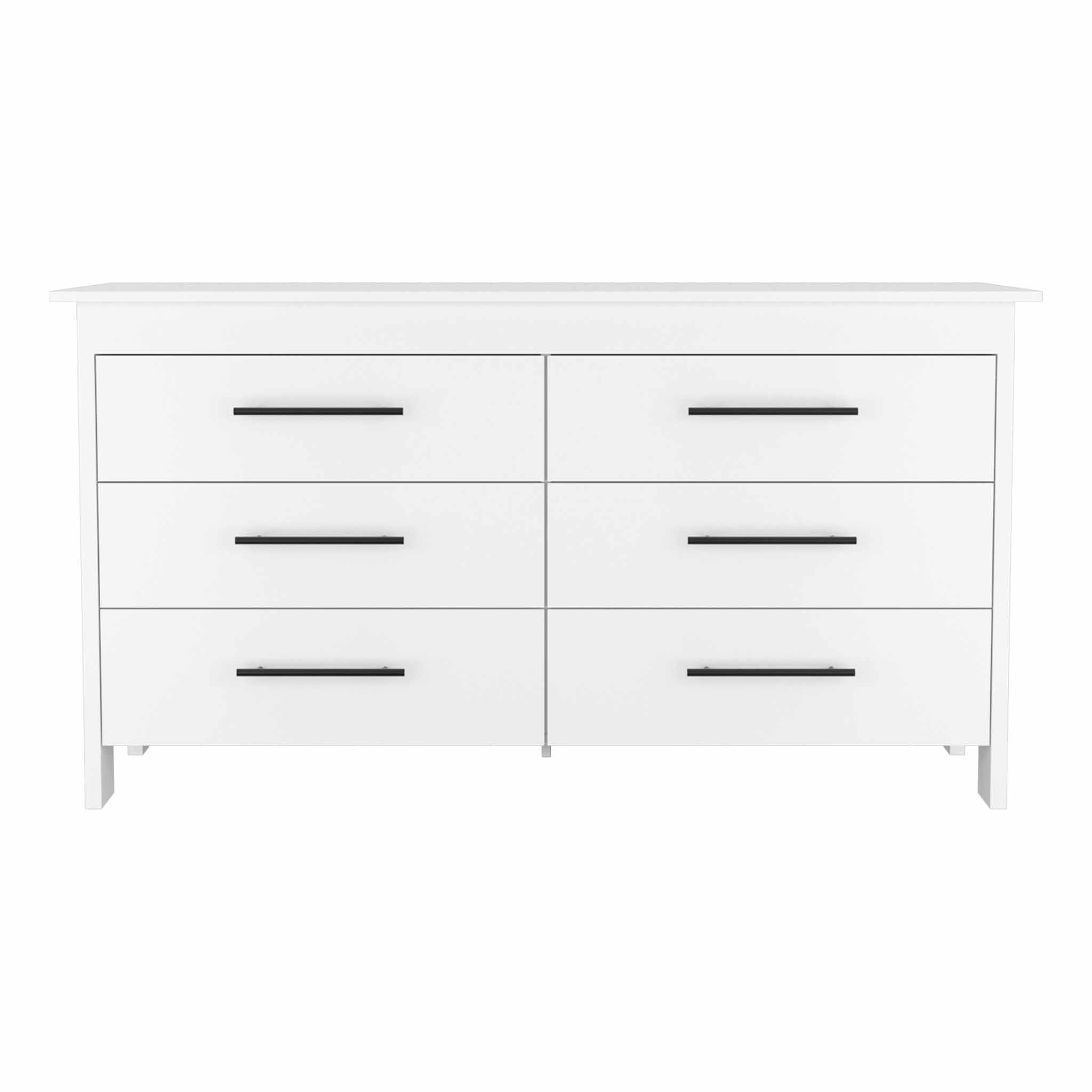 59" White Six Drawer Double Dresser - Homeroots