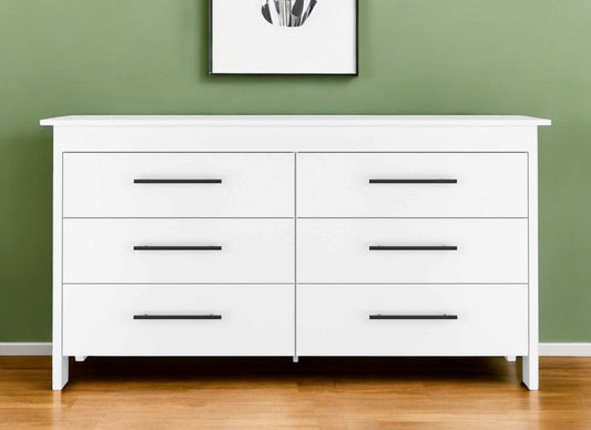 59" White Six Drawer Double Dresser - Homeroots