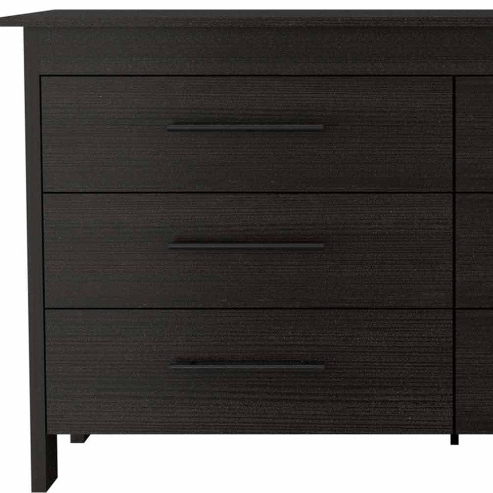 59" Black Six Drawer Double Dresser - Homeroots