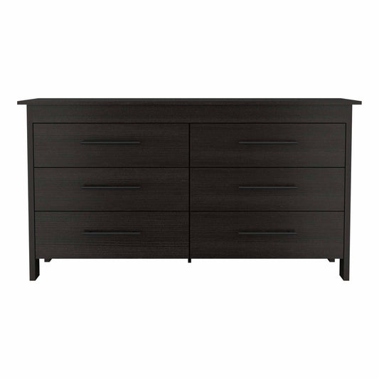 59" Black Six Drawer Double Dresser - Homeroots