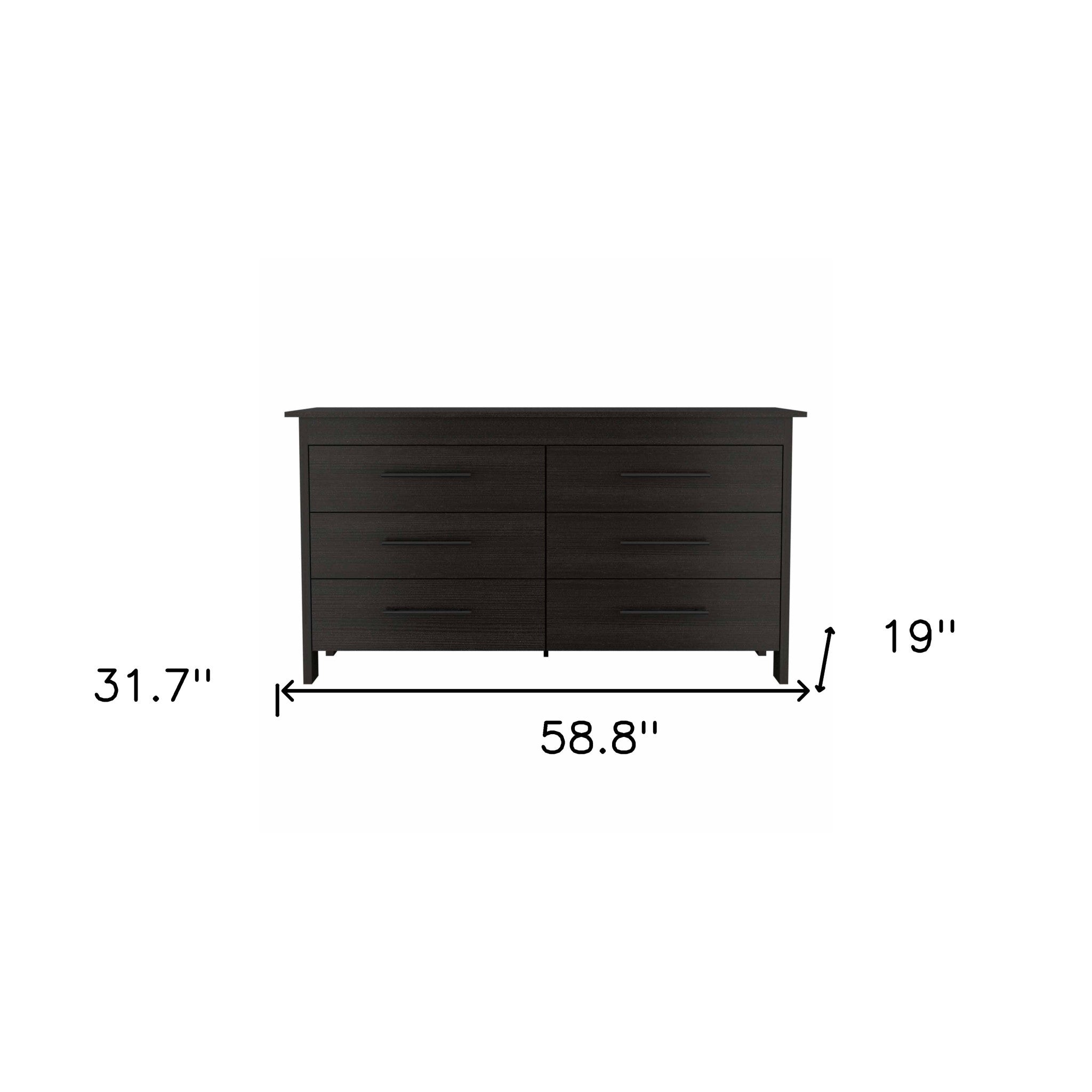 59" Black Six Drawer Double Dresser - Homeroots