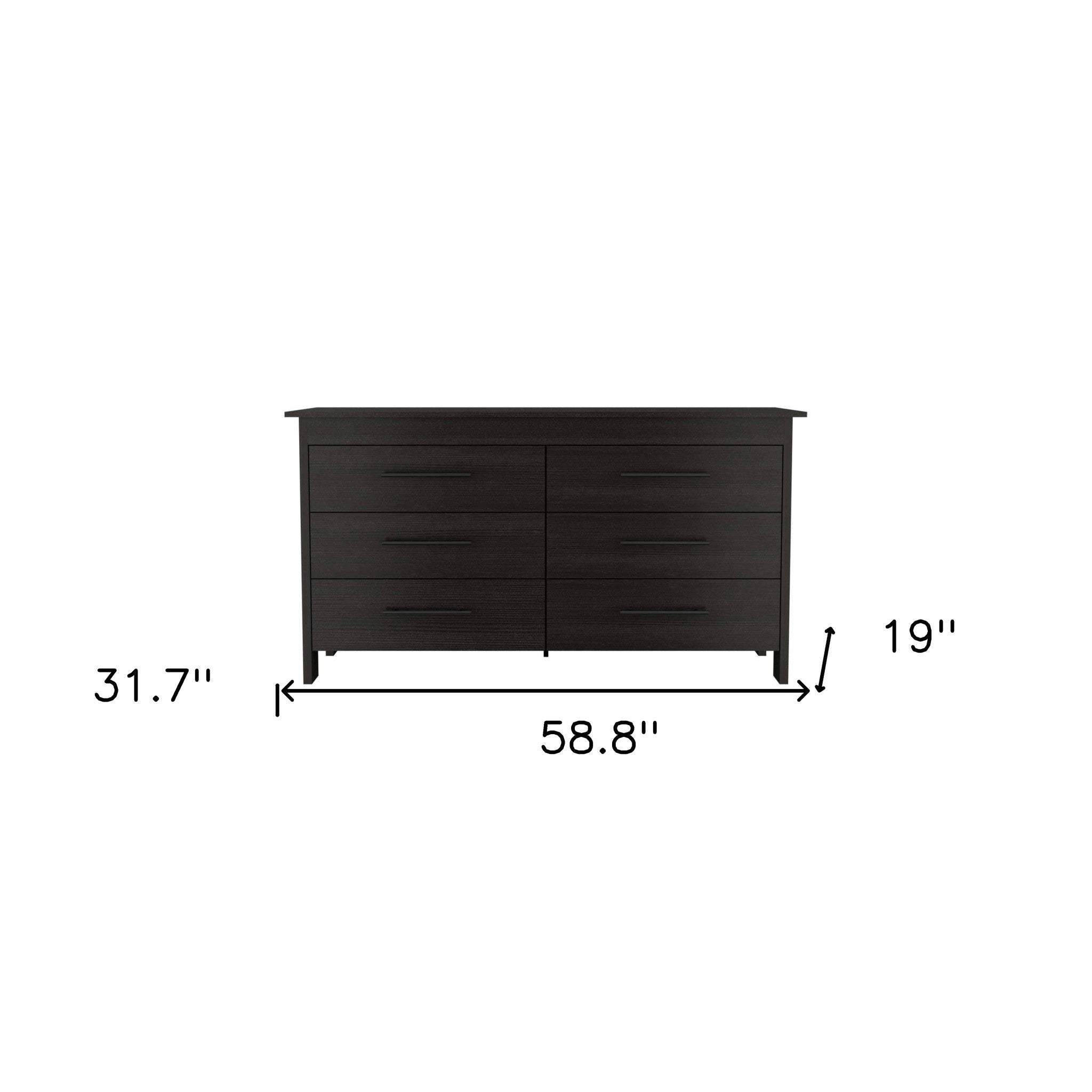 59" Black Six Drawer Double Dresser - Homeroots - Flyclothing LLC