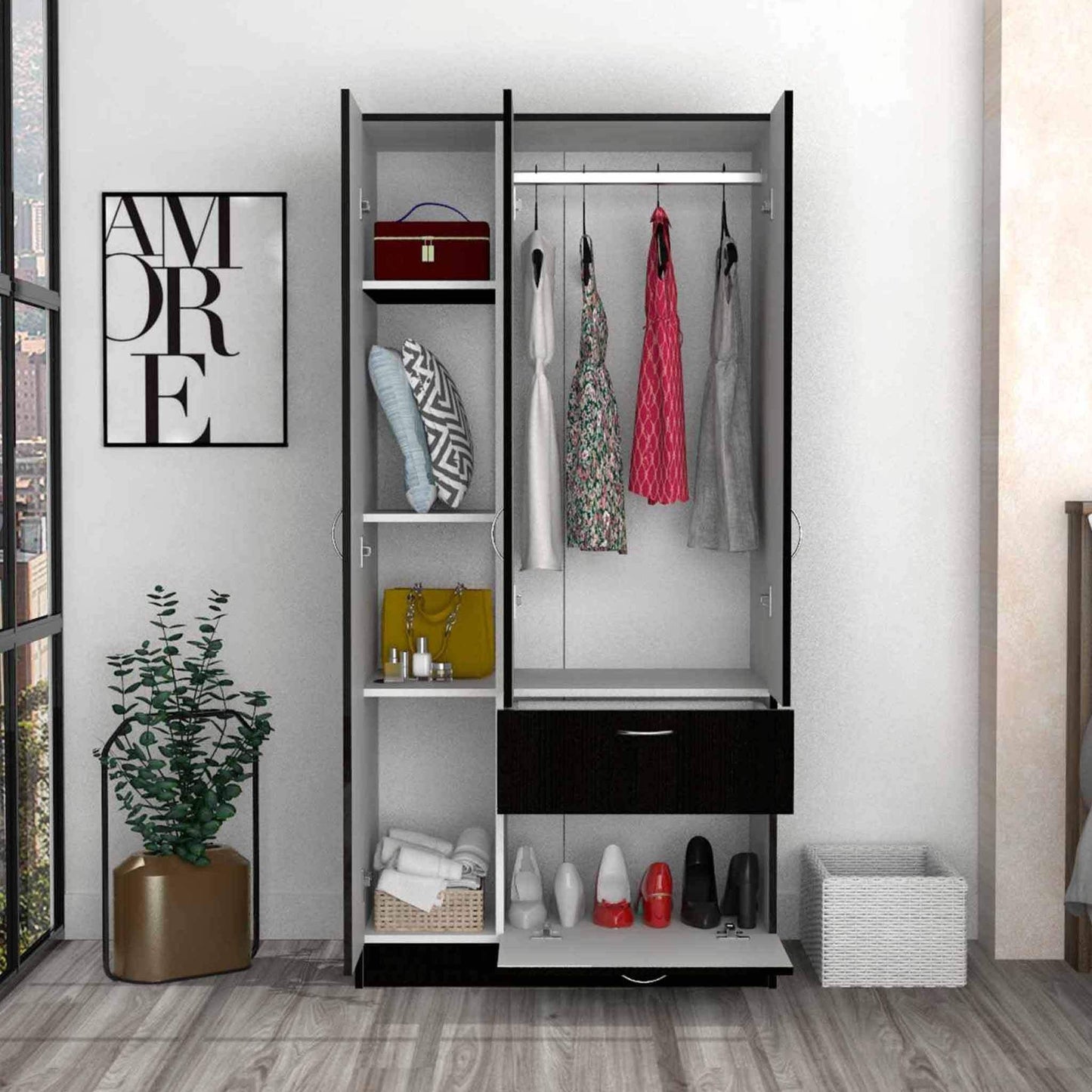67" Black and White Single Drawer Combo Dresser - Homeroots - Flyclothing LLC