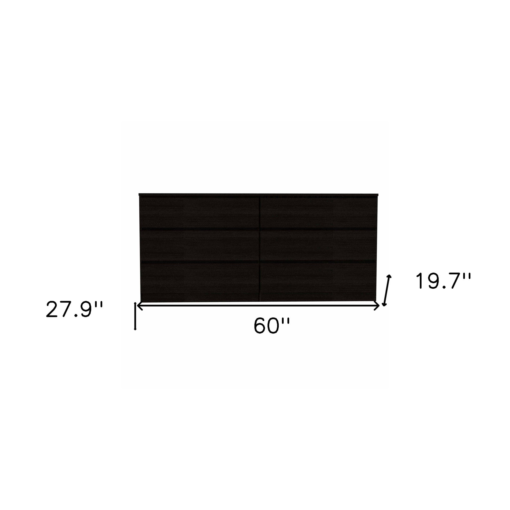 60" Black Six Drawer Double Dresser - Homeroots