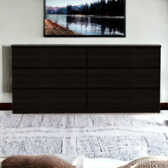 60" Black Six Drawer Double Dresser - Homeroots