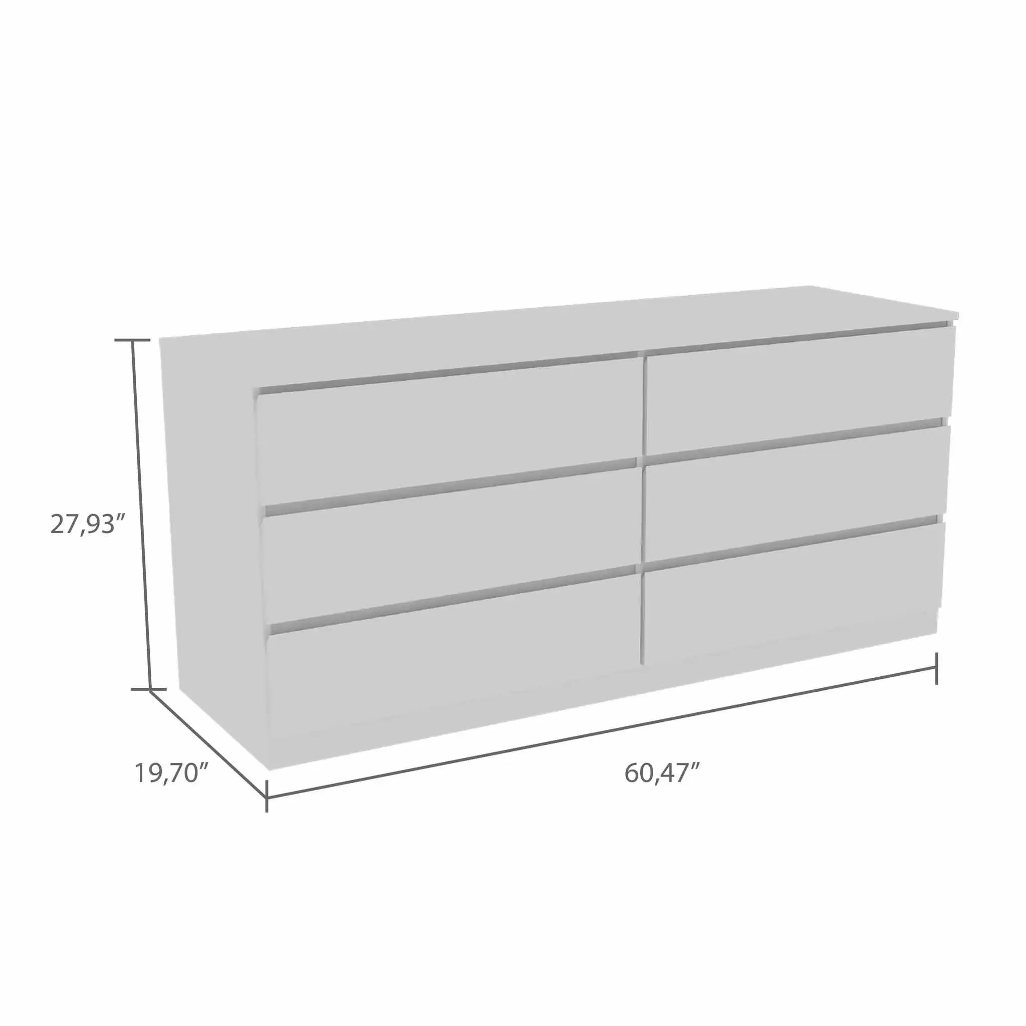 60" White Six Drawer Double Dresser - Homeroots - Flyclothing LLC