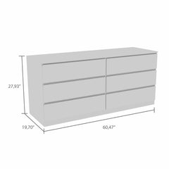 60" White Six Drawer Double Dresser - Homeroots