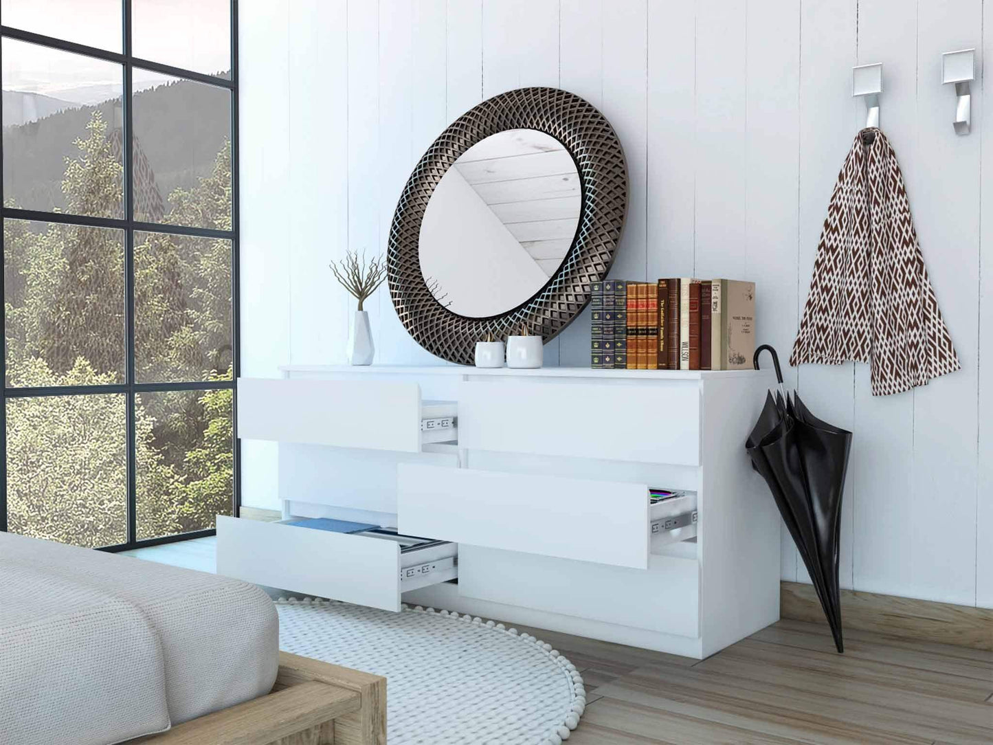 60" White Six Drawer Double Dresser - Homeroots - Flyclothing LLC