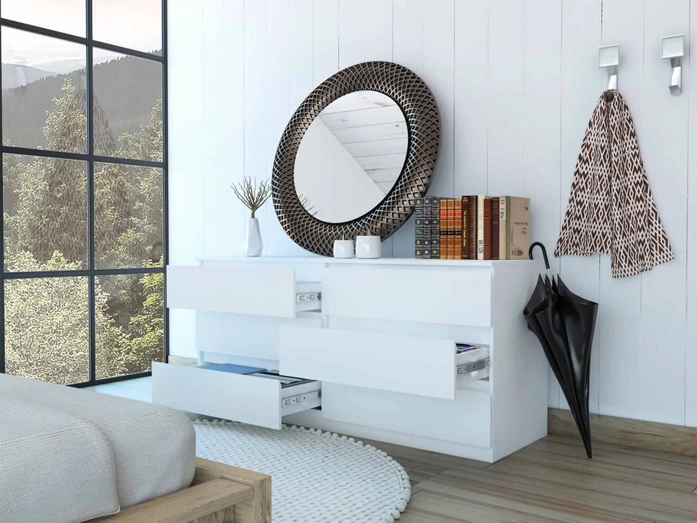 60" White Six Drawer Double Dresser - Homeroots - Flyclothing LLC