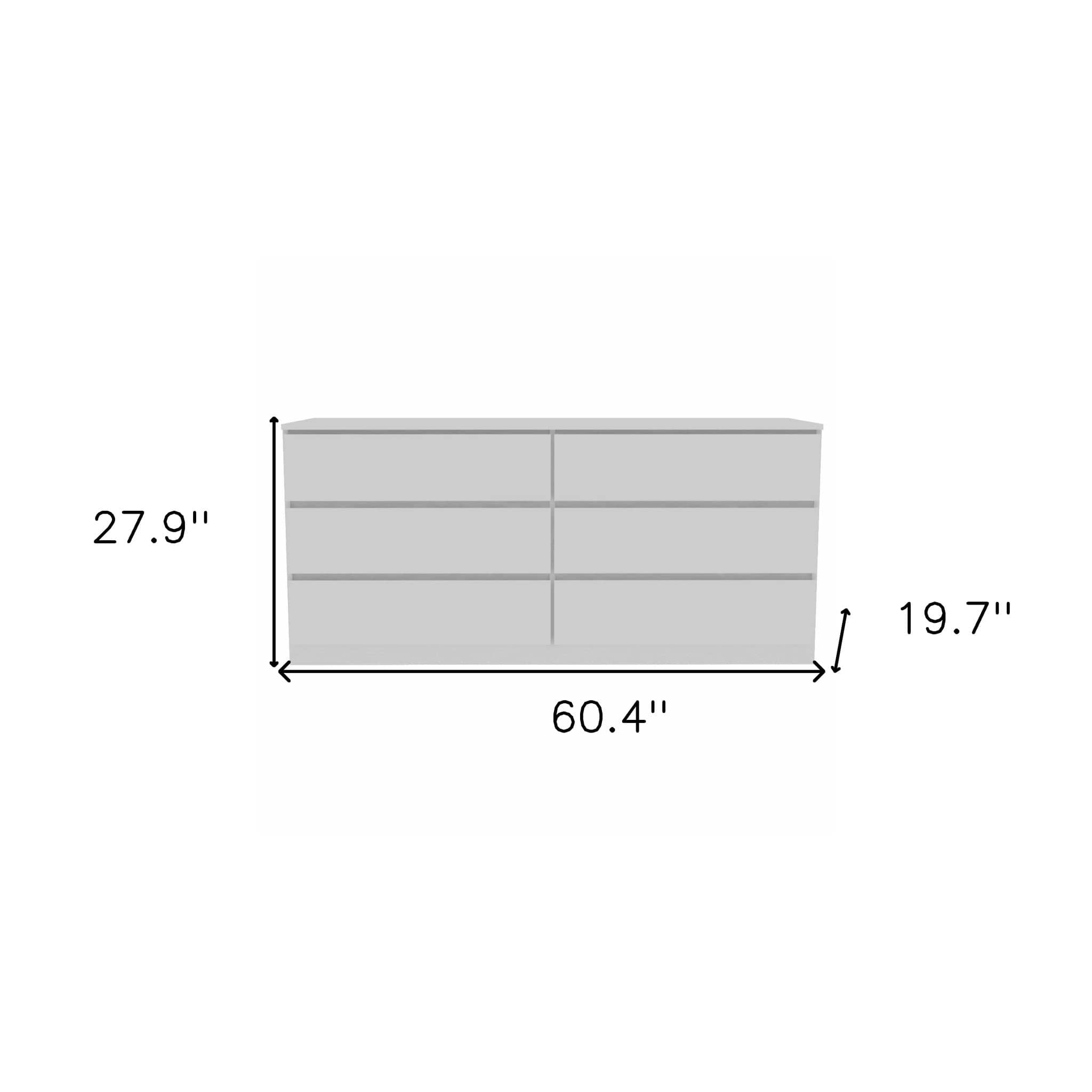 60" White Six Drawer Double Dresser - Homeroots