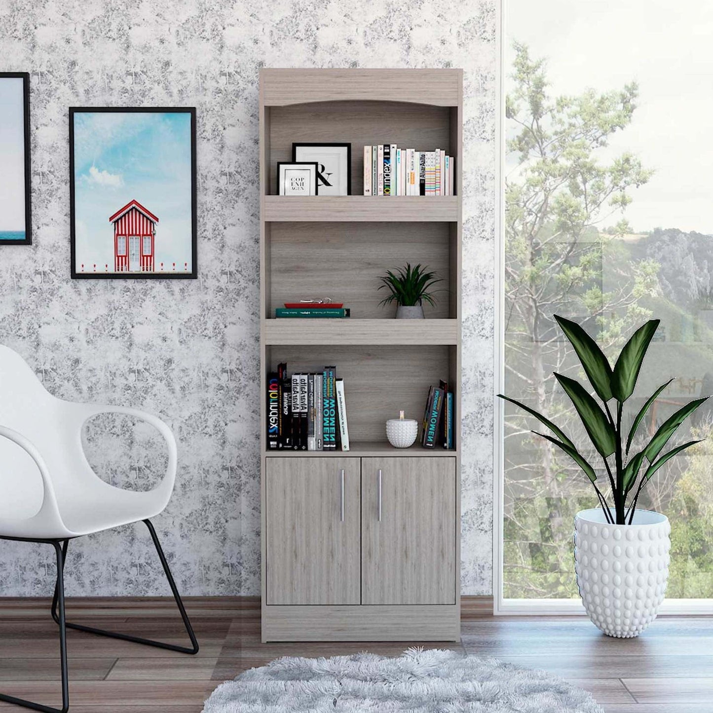 71" Three Tier Bookcase with Two doors - Homeroots - Flyclothing LLC