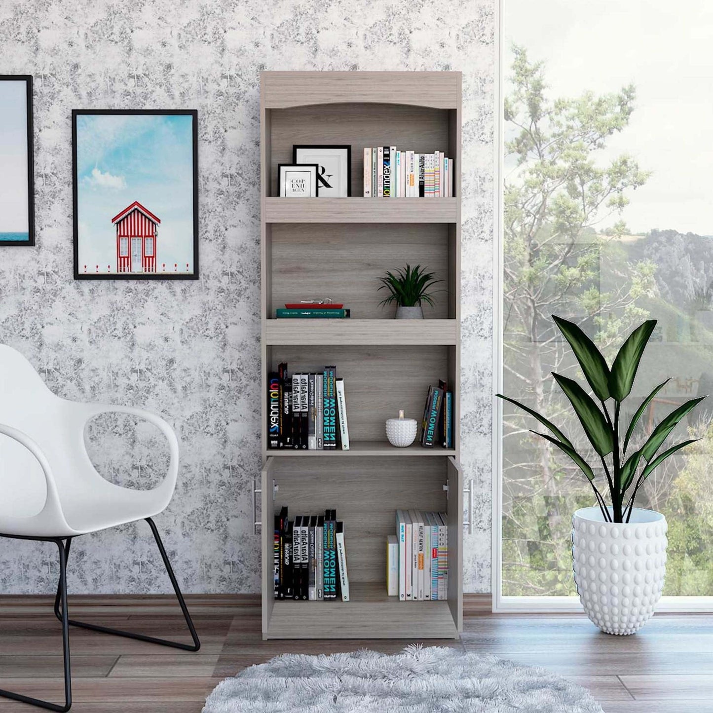 71" Three Tier Bookcase with Two doors - Homeroots - Flyclothing LLC