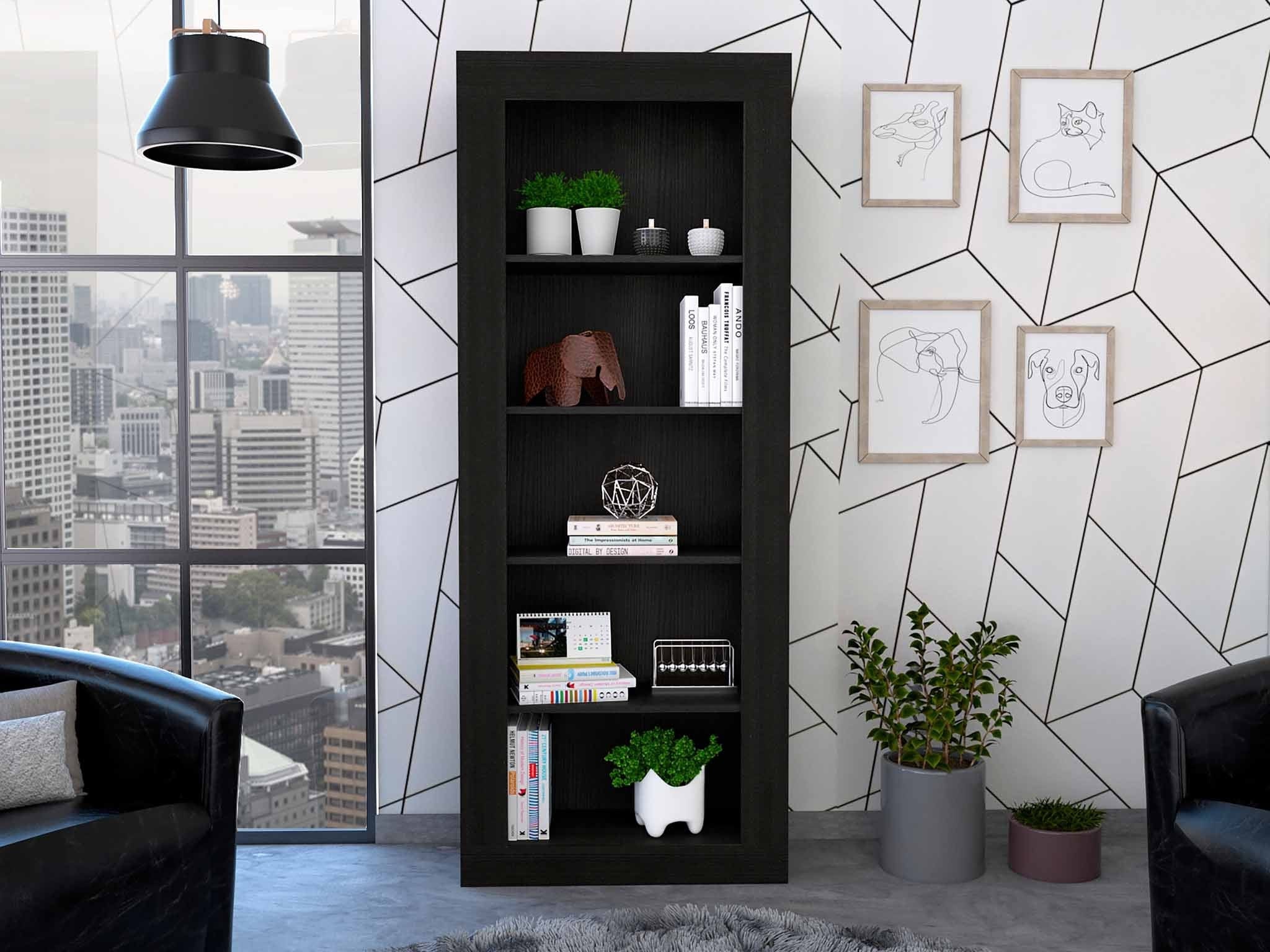 70" Black Five Tier Bookcase - Homeroots - Flyclothing LLC