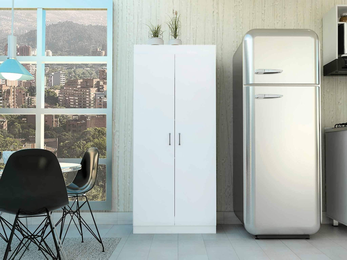 63” Classic White Pantry Cabinet with Two Full Size Doors - Homeroots - Flyclothing LLC