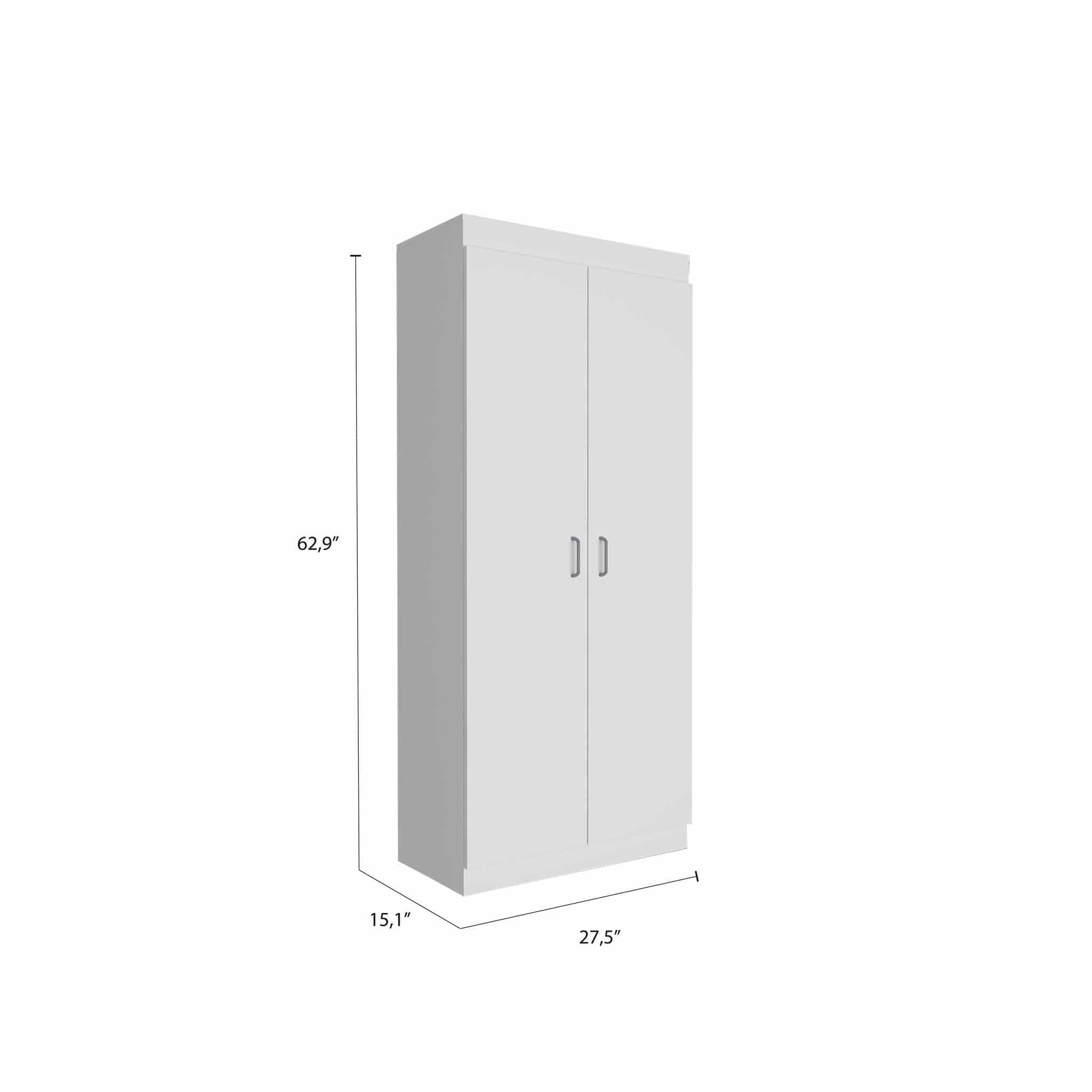 63” Classic White Pantry Cabinet with Two Full Size Doors - Homeroots