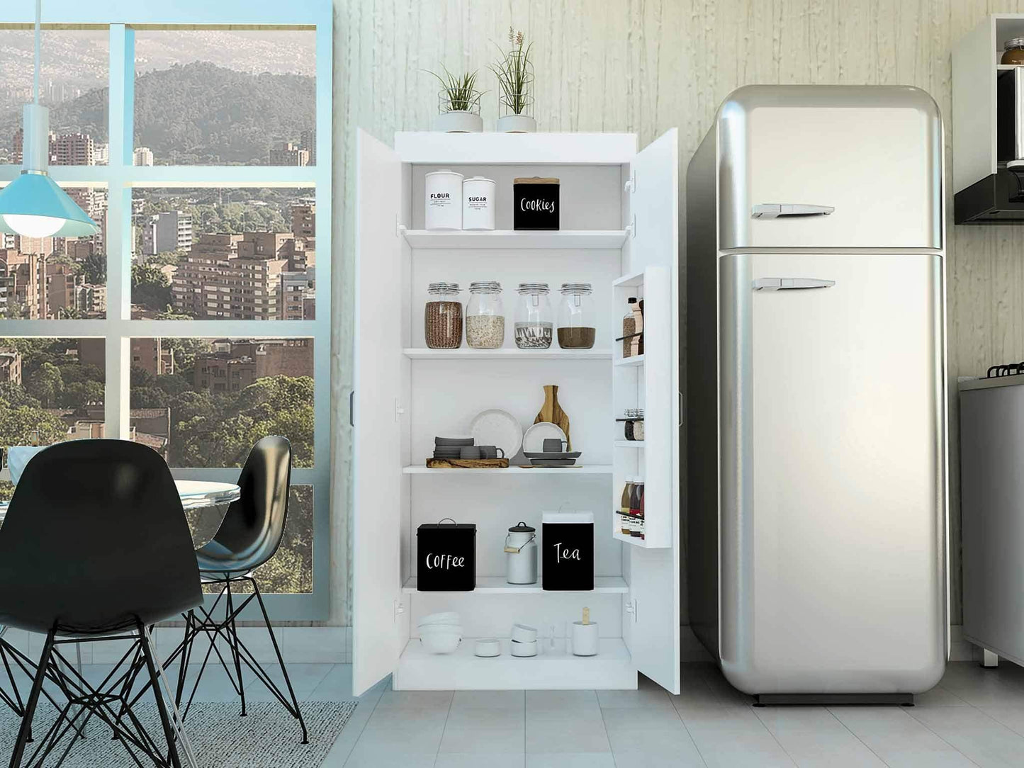 63” Classic White Pantry Cabinet with Two Full Size Doors - Homeroots - Flyclothing LLC
