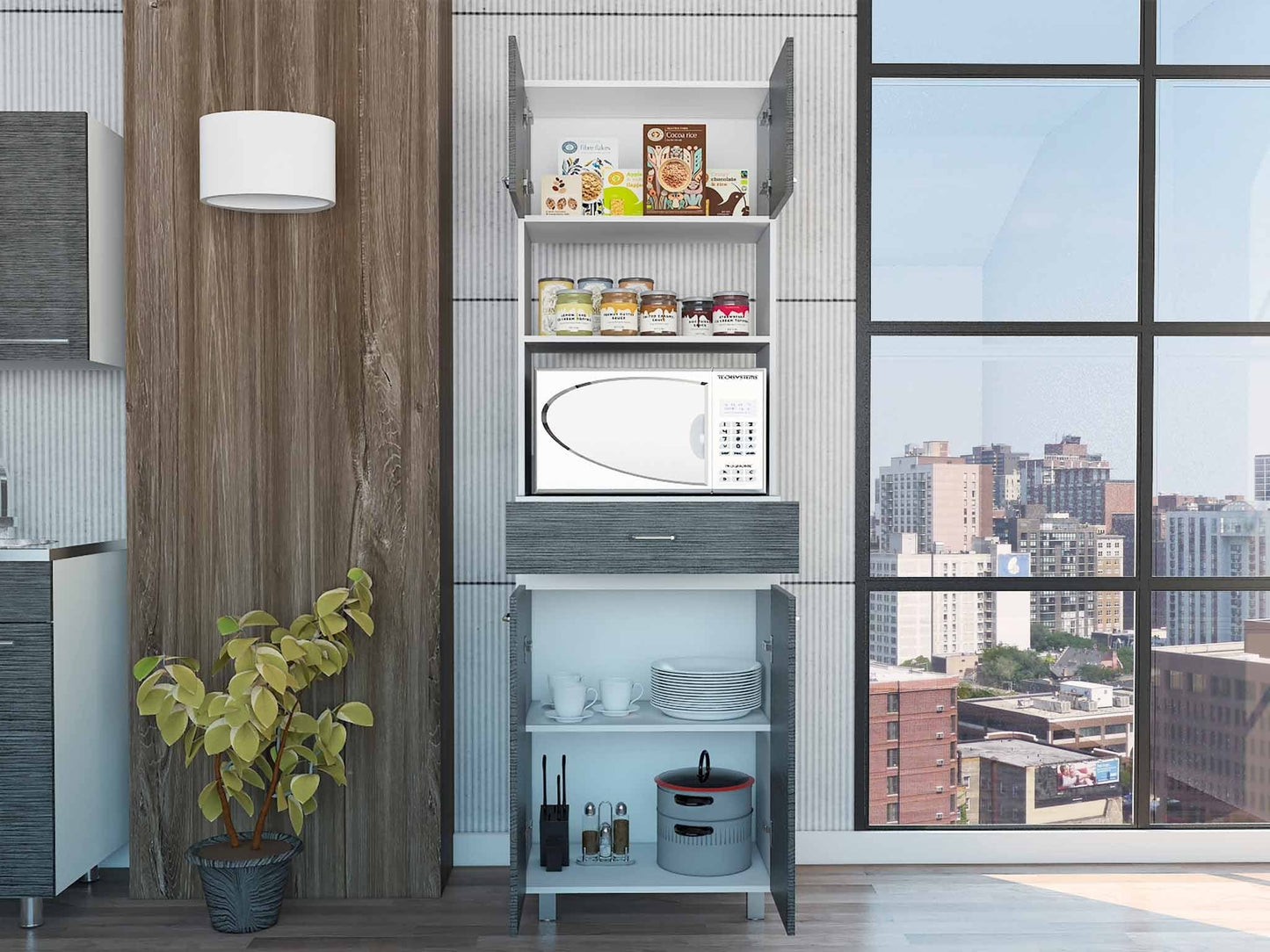 79" Gray Pantry Cabinet with Three Storage Shelves - Homeroots - Flyclothing LLC
