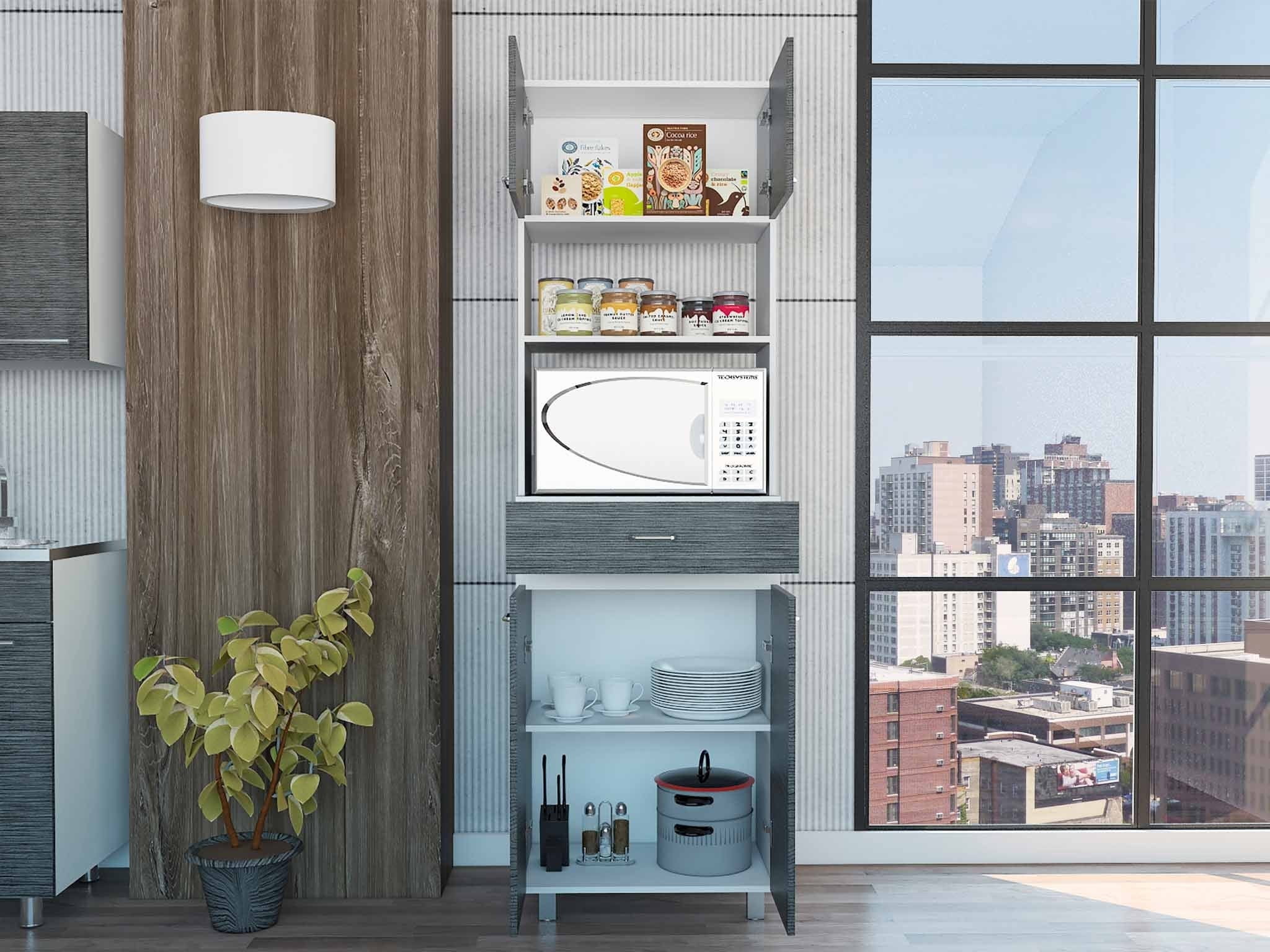 79" Gray Pantry Cabinet with Three Storage Shelves - Homeroots - Flyclothing LLC