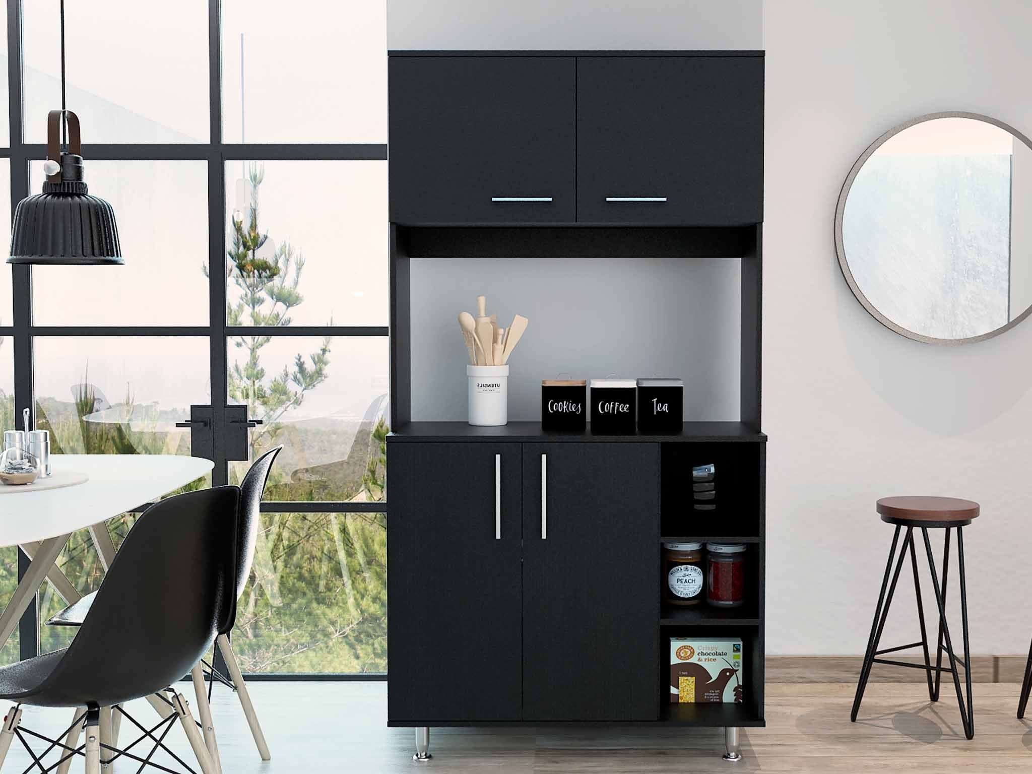 71" Modern Black Pantry Cabinet with Three Storage Shelves - Homeroots