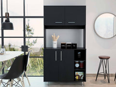 71" Modern Black Pantry Cabinet with Three Storage Shelves - Homeroots