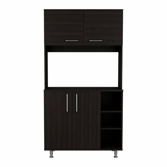 71" Modern Black Pantry Cabinet with Three Storage Shelves - Homeroots