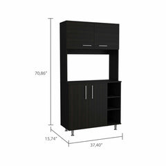 71" Modern Black Pantry Cabinet with Three Storage Shelves - Homeroots