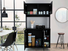 71" Modern Black Pantry Cabinet with Three Storage Shelves - Homeroots