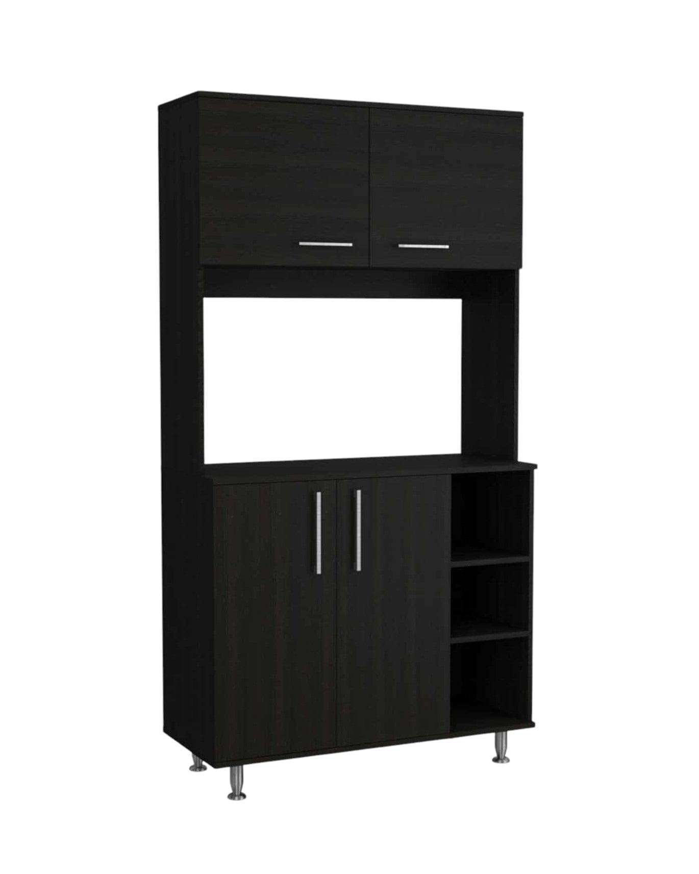 71" Modern Black Pantry Cabinet with Three Storage Shelves - Homeroots