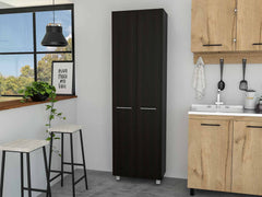 79" Modern Black Pantry Cabinet with Two Doors and Five Shelves - Homeroots