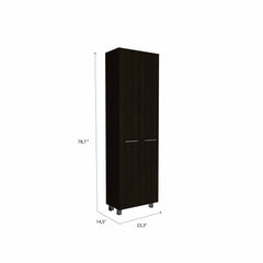 79" Modern Black Pantry Cabinet with Two Doors and Five Shelves - Homeroots