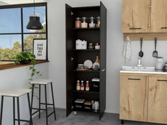 79" Modern Black Pantry Cabinet with Two Doors and Five Shelves - Homeroots