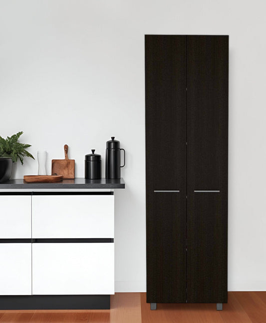 79" Modern Black Pantry Cabinet with Two Doors and Five Shelves - Homeroots