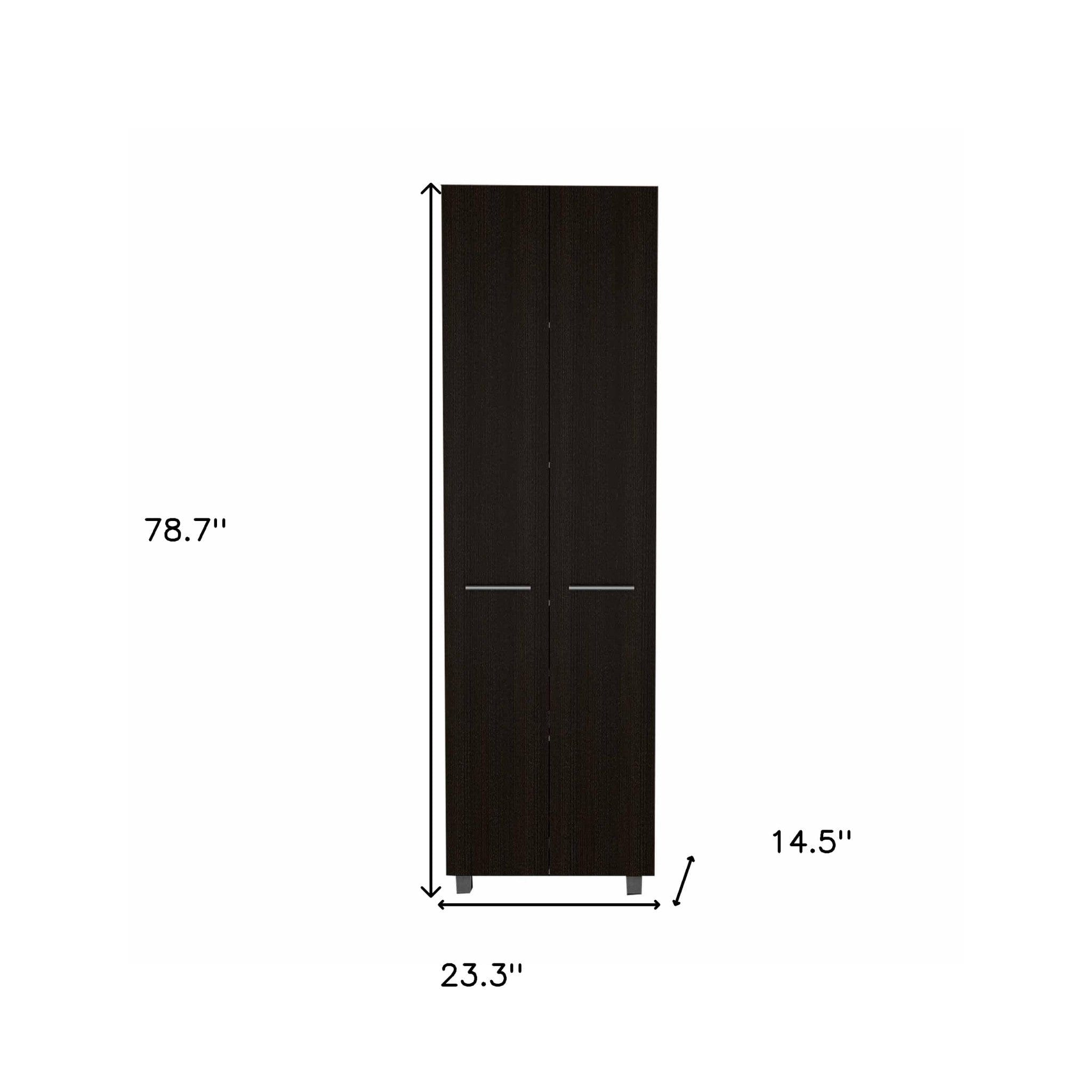 79" Modern Black Pantry Cabinet with Two Doors and Five Shelves - Homeroots