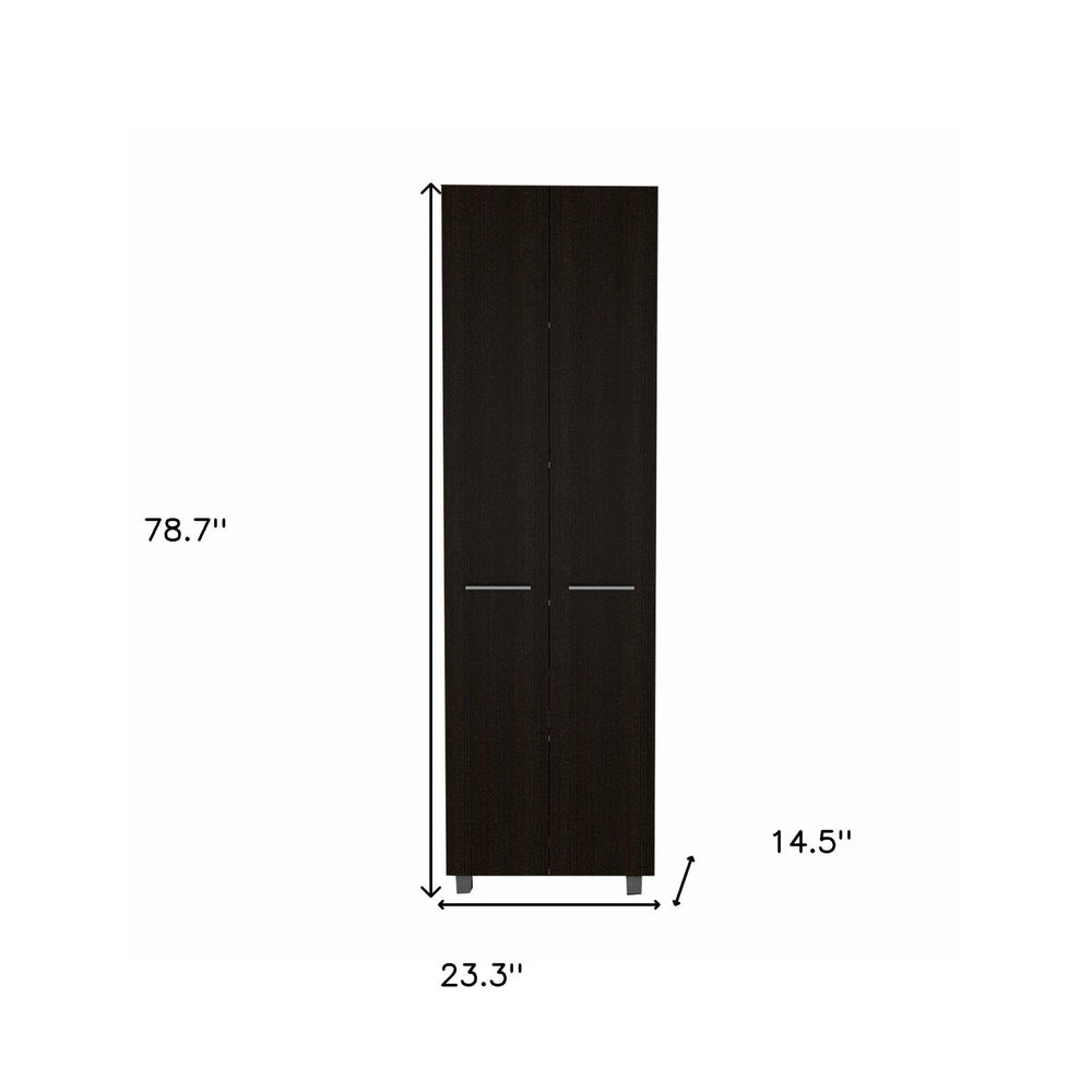79" Modern Black Pantry Cabinet with Two Doors and Five Shelves - Homeroots - Flyclothing LLC