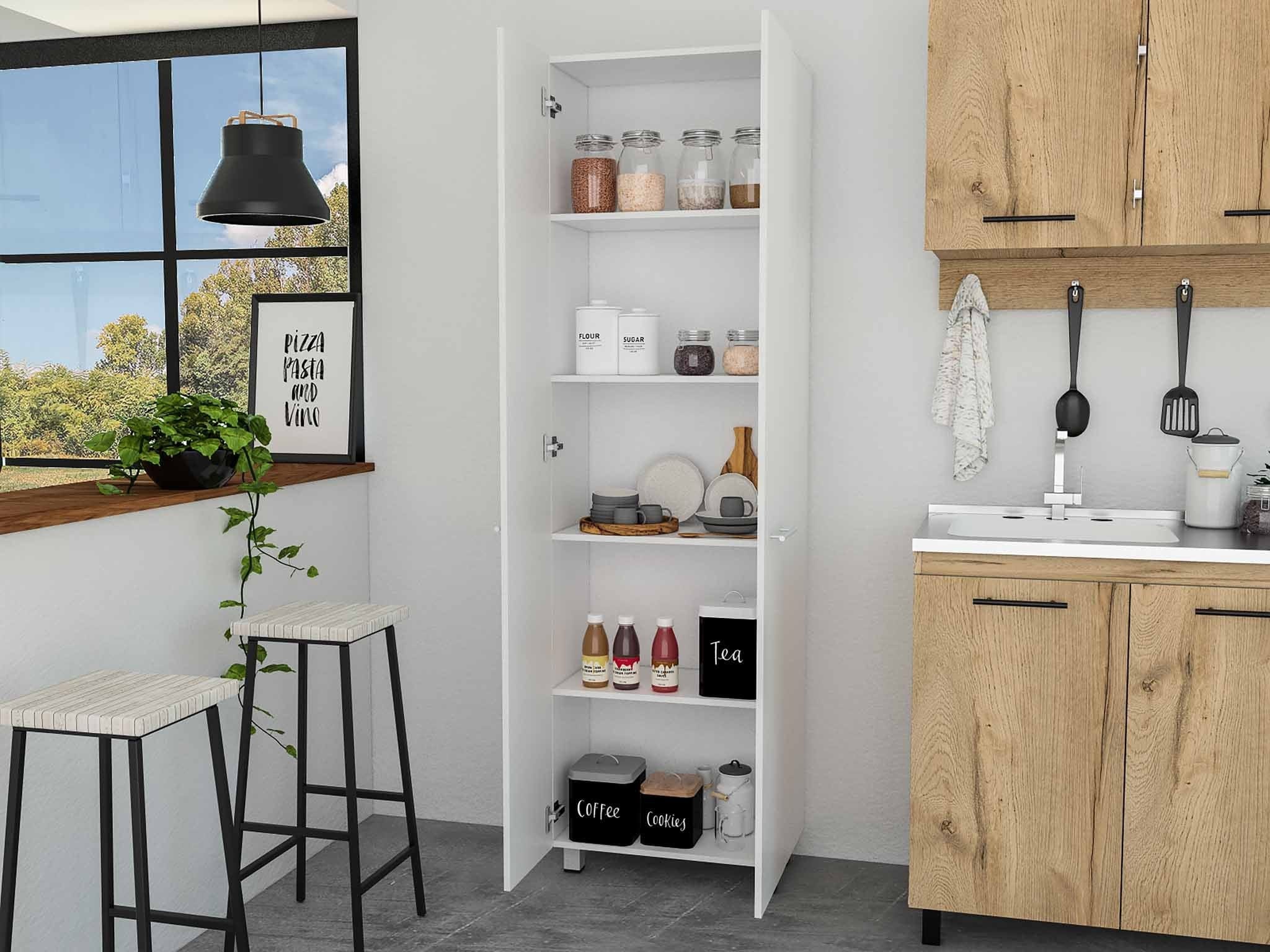 78" Modern White Pantry Cabinet with Two Full Size Doors - Homeroots