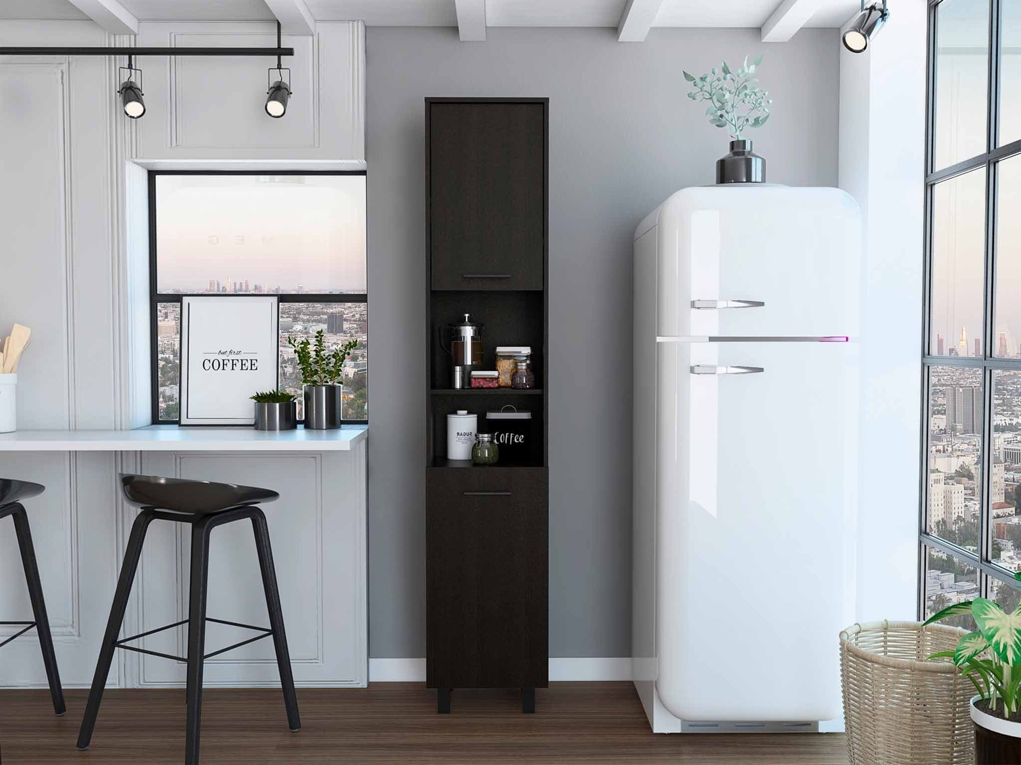 79" Modern Black Pantry Cabinet with Five Shelves - Homeroots - Flyclothing LLC