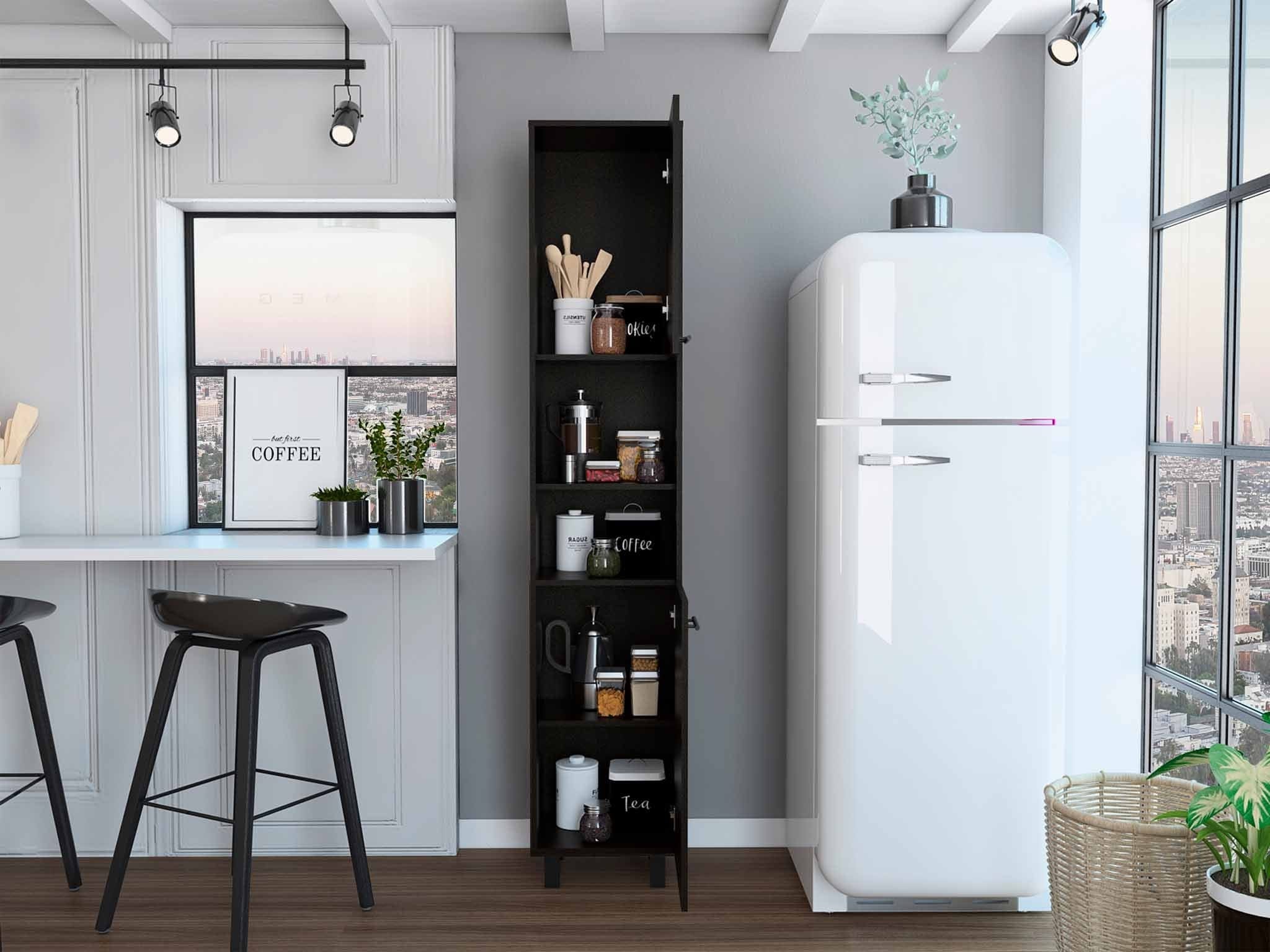 79" Modern Black Pantry Cabinet with Five Shelves - Homeroots
