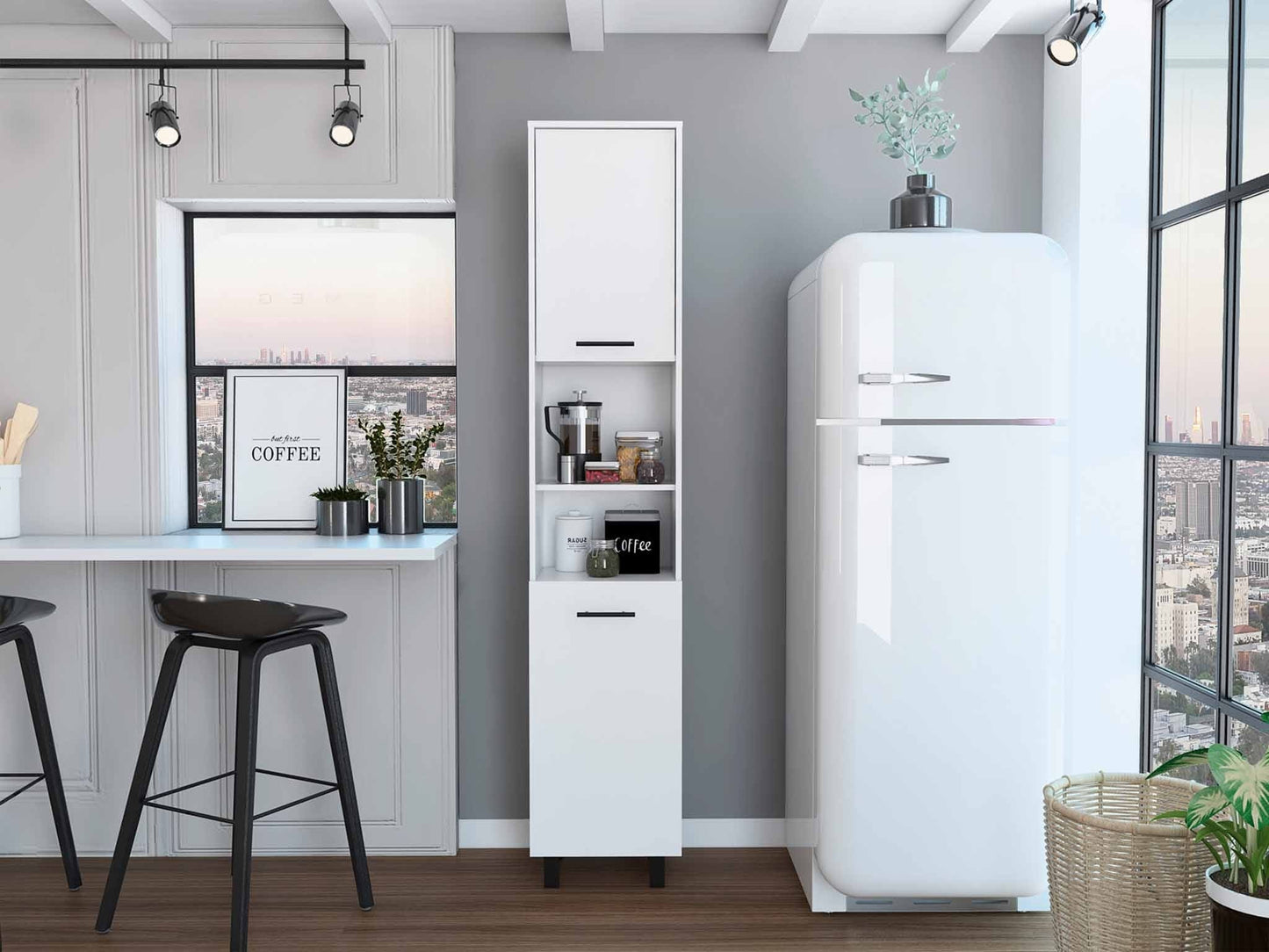 78" Modern White Pantry Cabinet with Five Shelves - Homeroots - Flyclothing LLC