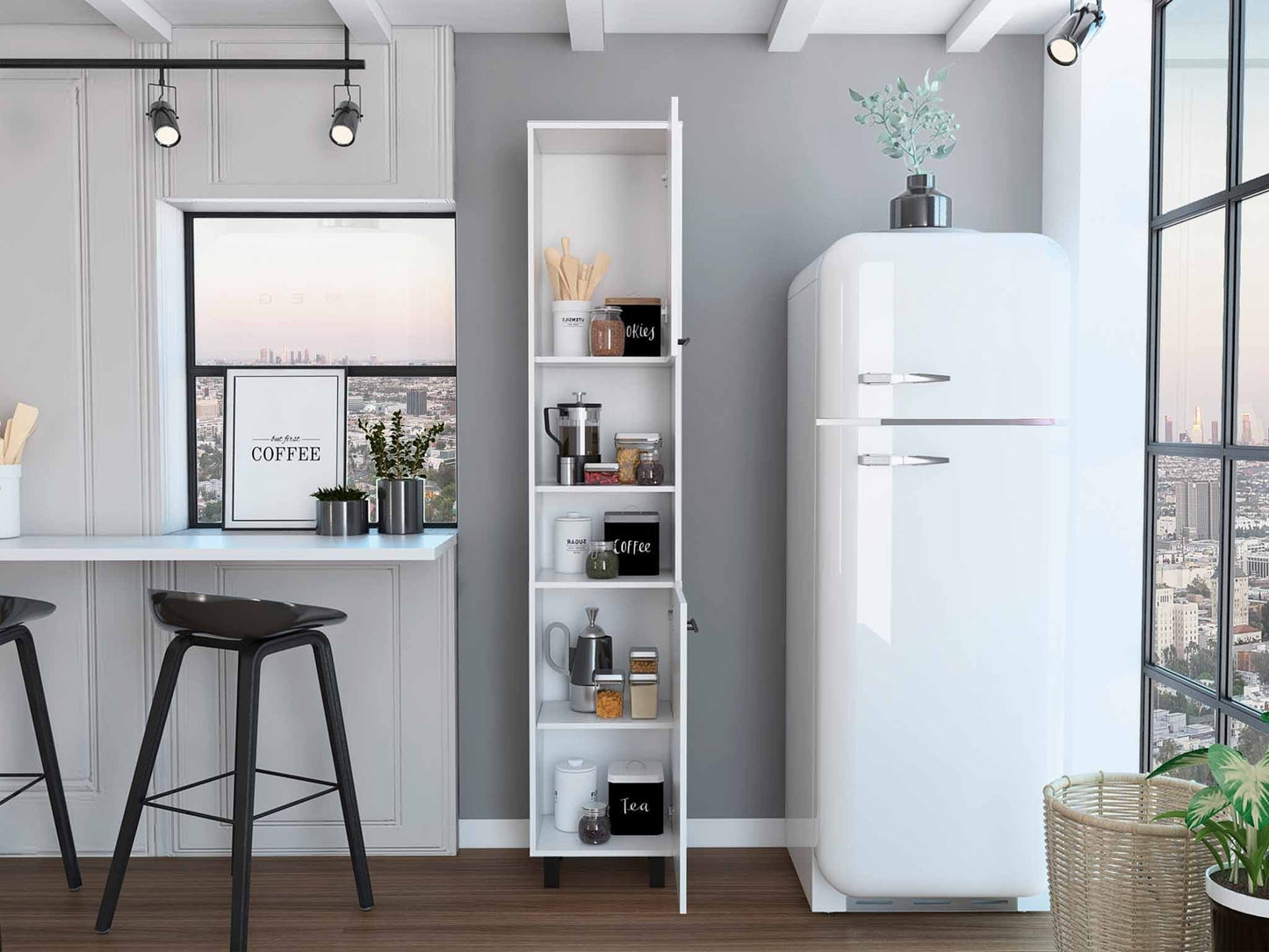 78" Modern White Pantry Cabinet with Five Shelves - Homeroots - Flyclothing LLC