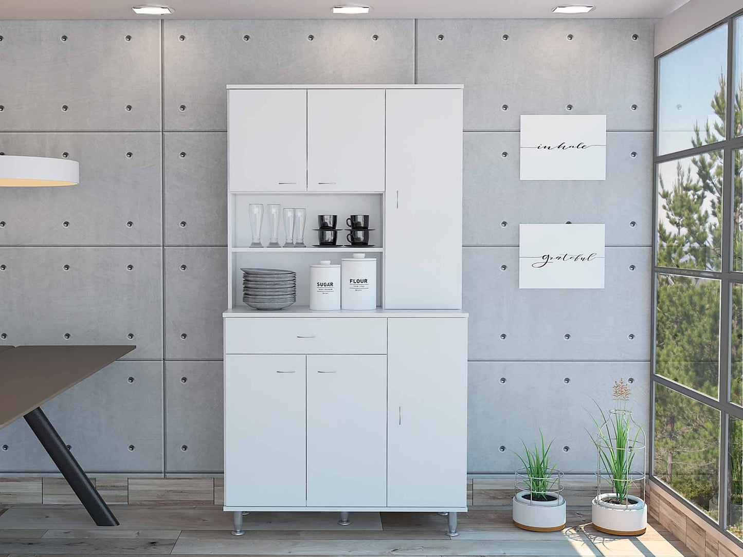 67" White Pantry Cabinet with Five Storage Shelves - Homeroots - Flyclothing LLC