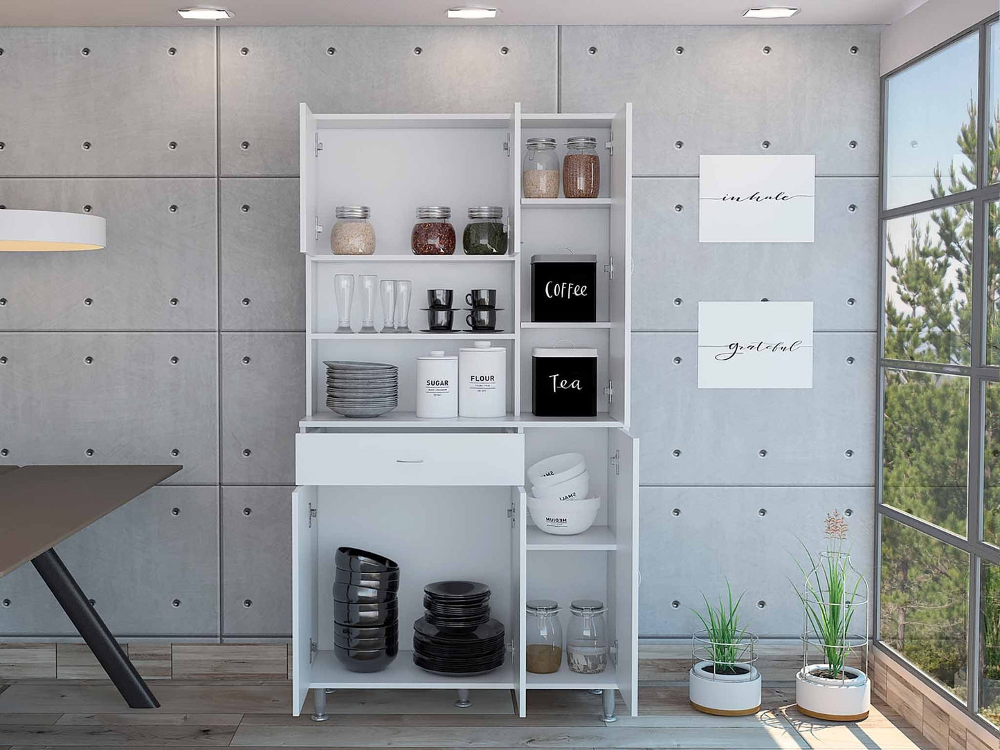 67" White Pantry Cabinet with Five Storage Shelves - Homeroots - Flyclothing LLC