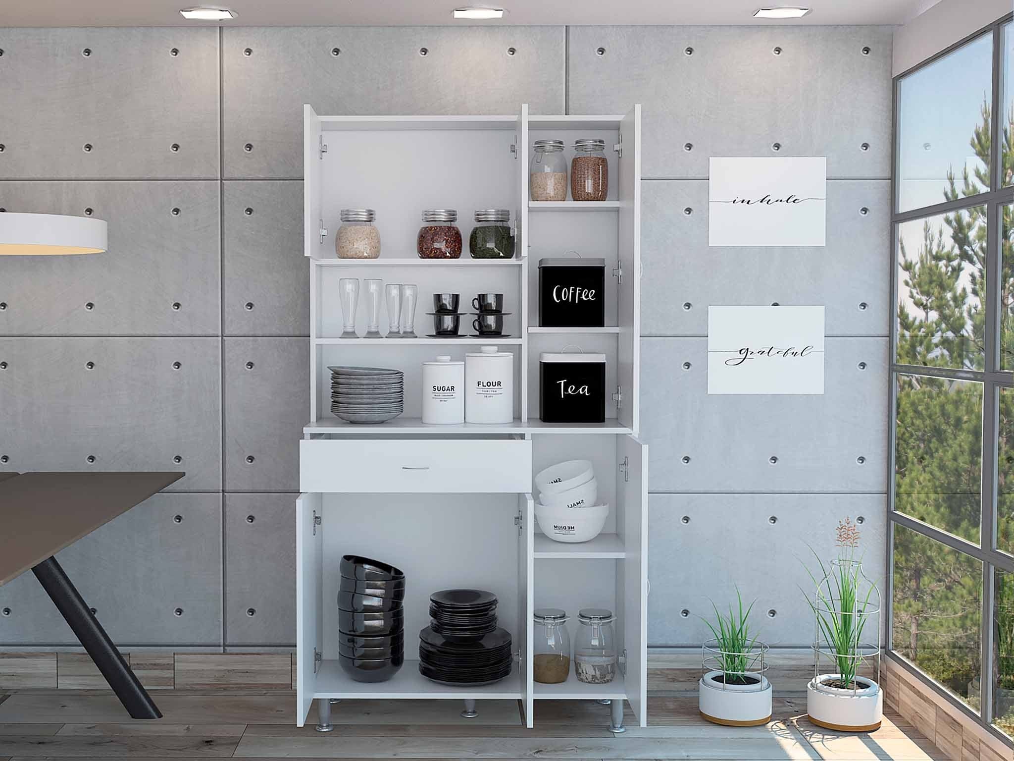 67" White Pantry Cabinet with Five Storage Shelves - Homeroots - Flyclothing LLC